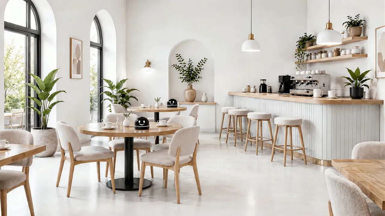 Hermy helping guests in a restaurant